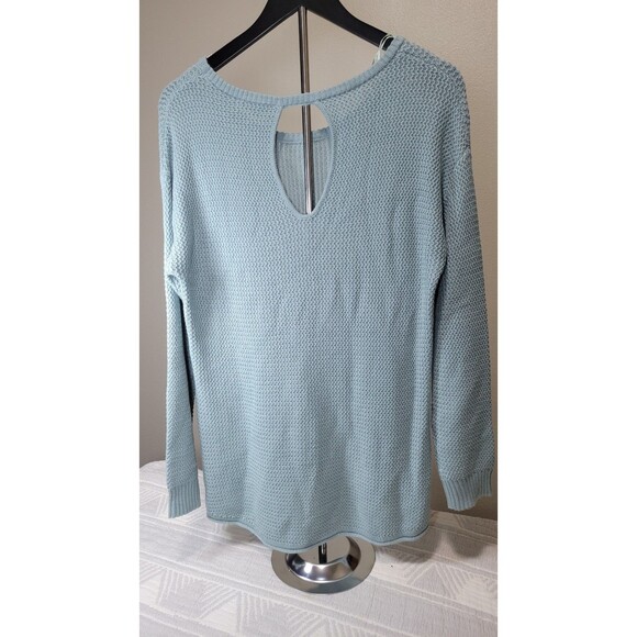 Cyrus Textured Knit Keyhole Back Sweater Women’s Medium Beryl Blue Soft Cotton - Picture 5 of 6